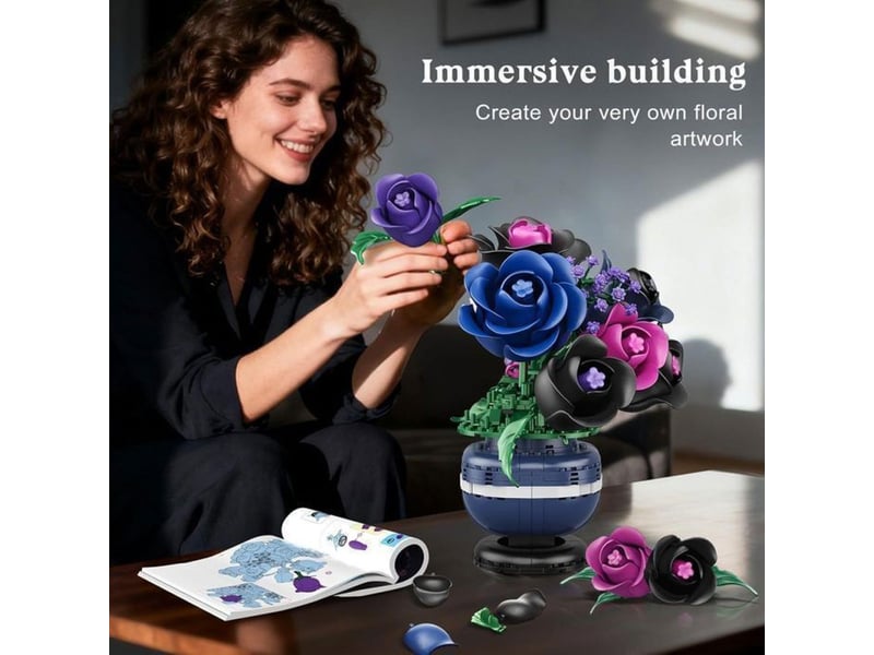  Kit de construction bonsai rose noire botanique 507 pieces roses articulees feuilles orientables base decorative 151498_AABPQ20760_6_DROPFR - Conforama C