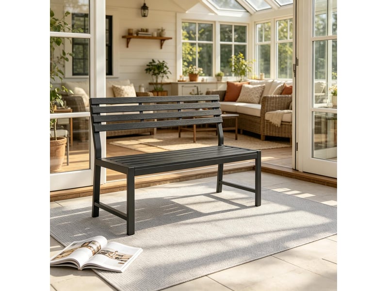  Banc de jardin extérieur avec dossier 115 cm noir homvra  - Conforama C