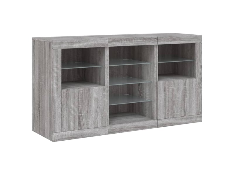  Buffet salon, buffet de rangement avec lumières led sonoma gris 123x37x67 cm shl62781  - Conforama E