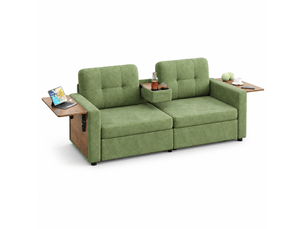 Canapé 2 places 178 x 71 x 57,5 cm, assise réglable, 2 rangements, tablette rabattable pour ordinateur, porte-gobelets, chenille, vert