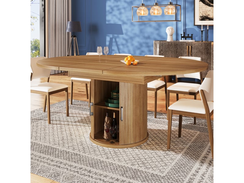 Table à manger extensible 118-158 cm - ronde à ovale - 6 personnes - rangement intégré - noyer et noir - Conforama B