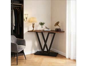 Table console étroite en mdf et métal marron rustique et noir 110x30x80 cm