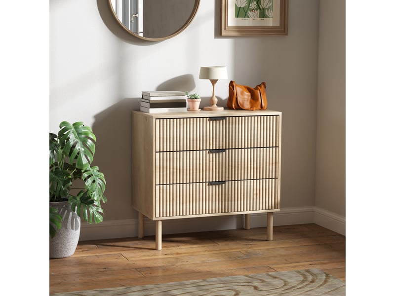  Commode en bois de style nordique à 3 tiroirs pour chambre et entrée, 80 x 40 x 77,5 cm, chêne  - Conforama D