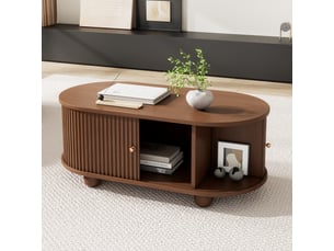 Table basse ovale coloris marron <strong>KORFEE</strong> <strong></strong> - 50 cmx100 cm