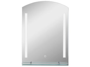 Miroir de salle de bain led 50 x 70 cm – argent – 3 couleurs, étagère en verre et commande tactile