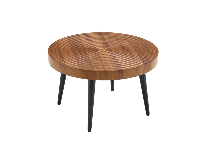  Table basse ronde 60cm effet bois de noyer et métal noir – design cannelé et pieds réglables  - Conforama A