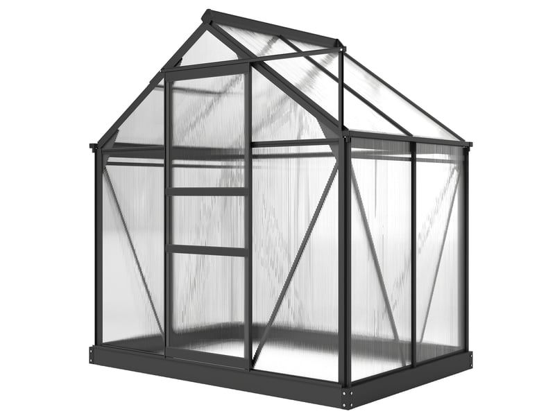  Serre de jardin polycarbonate 190 x 132 x 201 cm résistant aux uv 30+ fondation renforcé gouttière gris  - Conforama B