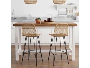Lot de 2 tabouret de bar, chaise de bar naturel 44x55x109 cm rattan et acier