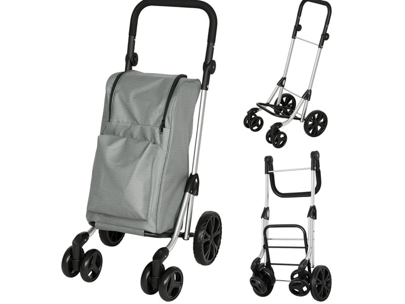 Chariot de courses pliable 58 x 44 x 100 cm – gris – sac isotherme 46 l, 6 roues, poignée réglable  - Conforama A
