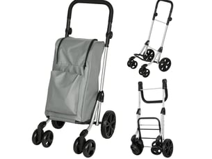 Chariot de courses pliable 58 x 44 x 100 cm – gris – sac isotherme 46 l, 6 roues, poignée réglable