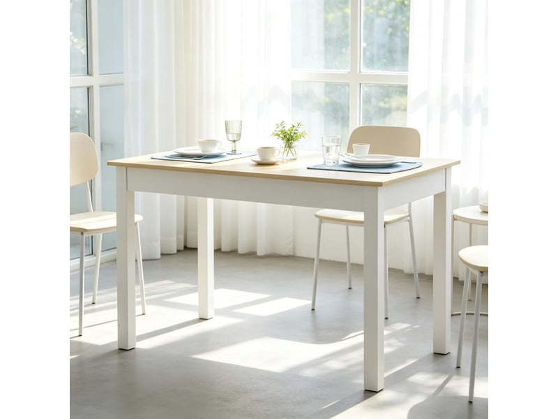 Table de salle à manger pour 4 à 6 personnes avec surface rectangulaire, en panneau aggloméré, chêne blanc, 119×70×75 cm - Conforama C