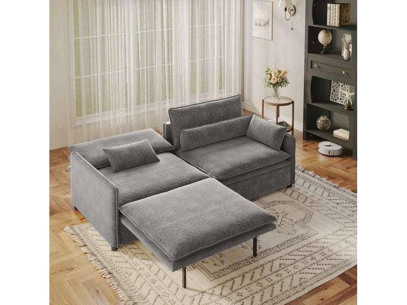 Canapé-lit 3 places 206x91x86 cm 3-en-1, convertir, tissu couleur gris clair, mousse et bois, design moderne - Conforama B