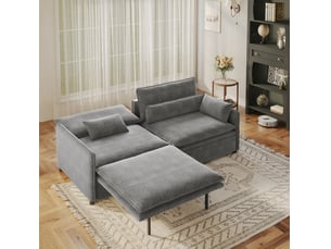 Canapé droit convertible HAVRYA 3 places Tissu gris avec coffre de rangement