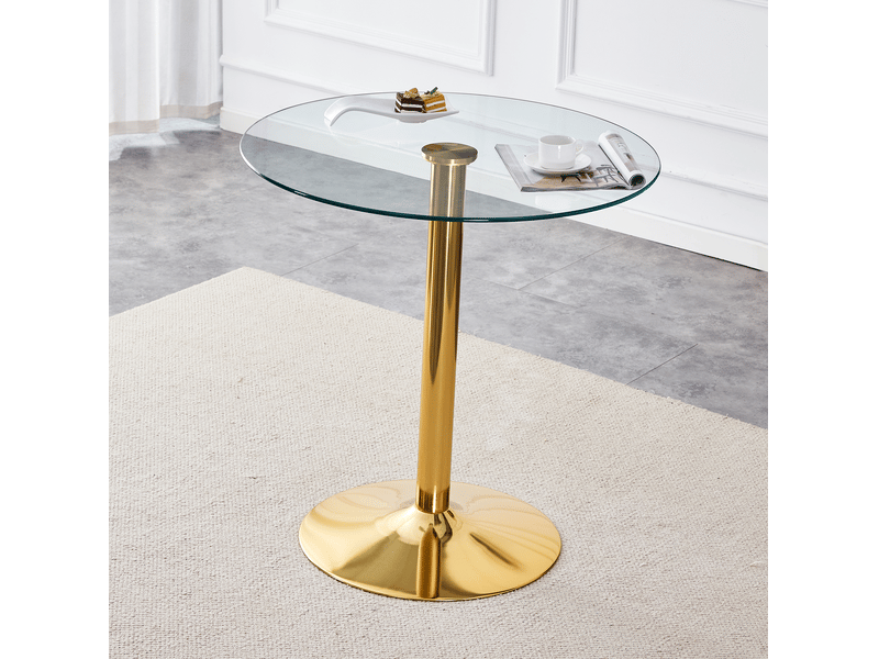  Table de bar, ronde table bar design moderne plateau base doré style, pratique, métal, coloris or et transparent  - Conforama B