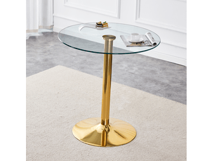 Table de bar, ronde table bar design moderne plateau base doré style, pratique, métal, coloris or et transparent