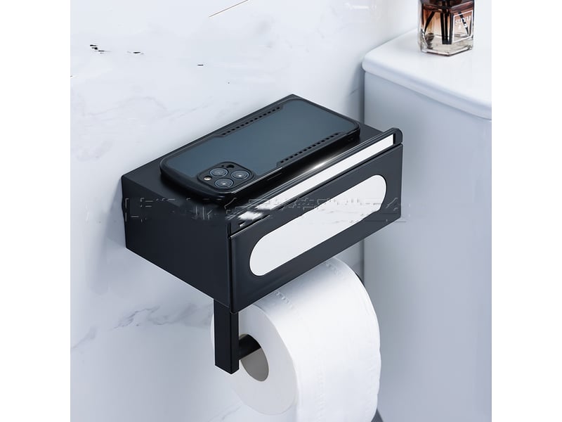  Porte papier toilette avec tiroir de rangement  etagere et support noir  - Conforama C