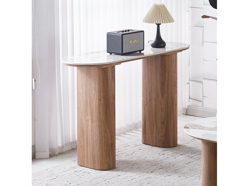 Evora - console en pierre frittée blanc pieds couleur bois clair 120 cm EVORA-CONS-BLA-BOI-120 - Conforama B