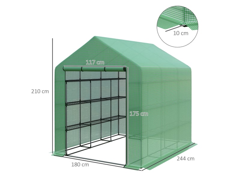  Serre 244x180x210 cm 8 niveaux métal vert  - Conforama E