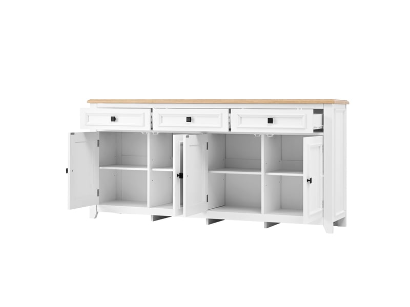  Buffet blanc, 3 tiroirs, 4 portes, rangement, étagères réglables, design moderne, structure robuste - mdf - 160x35x76cm  - Conforama C