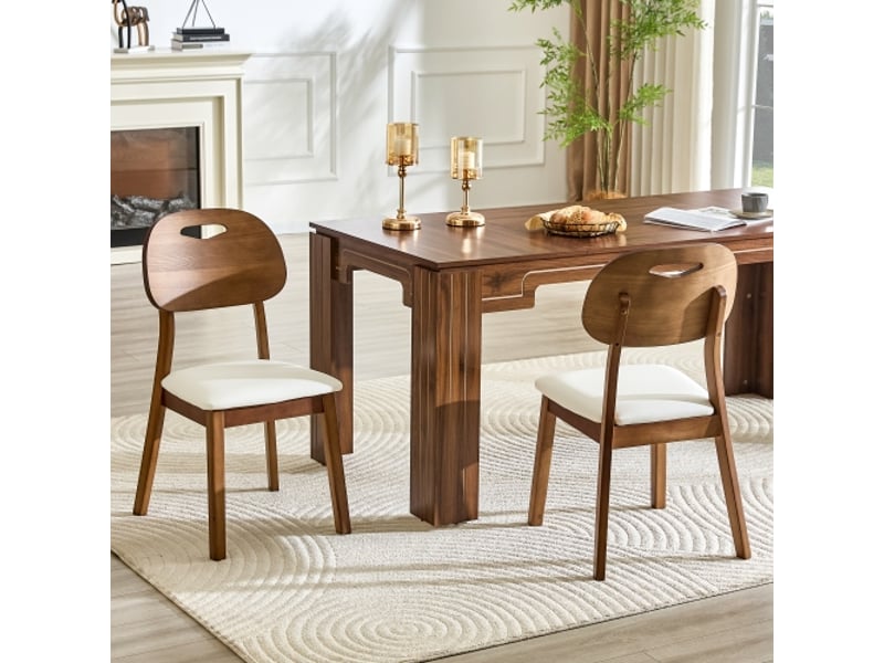  Lot de 2 chaises de salle à manger en bois modernes - dossier ovale, poignée intégrée, rembourrées  - Conforama B