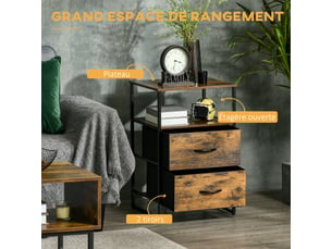 Table de chevet avec 2 tiroirs tissus table d'appoint petit meuble de rangement style industriel commode 2 tiroirs - bois et métal - 45 x 40 x 70,5 cm