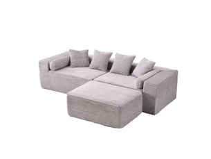 Canapé d’angle modulable,217x110x60,01 cm,3 places avec méridienne,chenille,gris