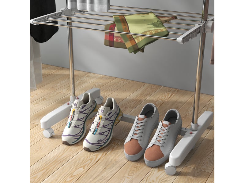  Séchoir à linge mobile pliable 142x55x152 cm – blanc – 3 niveaux, ailes réglables et roulettes freinées  - Conforama D
