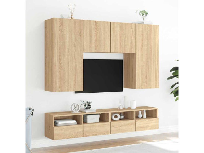  Lot de 2 meuble tv mural, meuble tv suspendu chêne sonoma 100x30x30cm bois ingénierie  - Conforama D