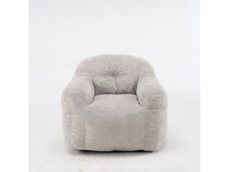  Pouf fauteuil gris clair en fausse fourrure avec accoudoirs, rembourré mousse  - Conforama A