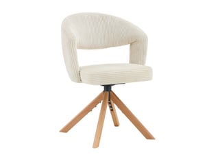 Lot de 2 chaises de salle à manger 81,5 cm, en velours côtelé blanc+bois, pivotantes, rotation 360°, dossier incurvé