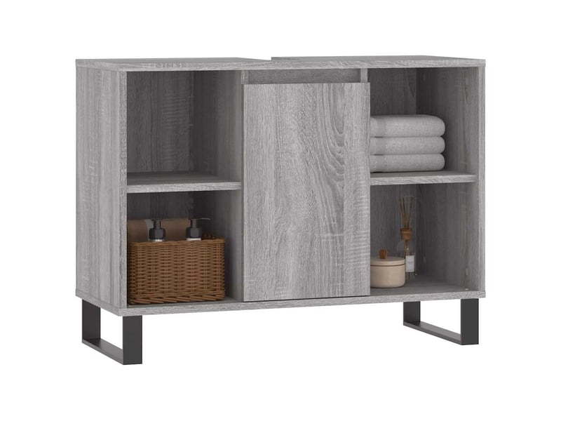  Meuble salle de bain rangement, commode sonoma gris 80x33x60 cm bois d'ingénierie shl8144  - Conforama C