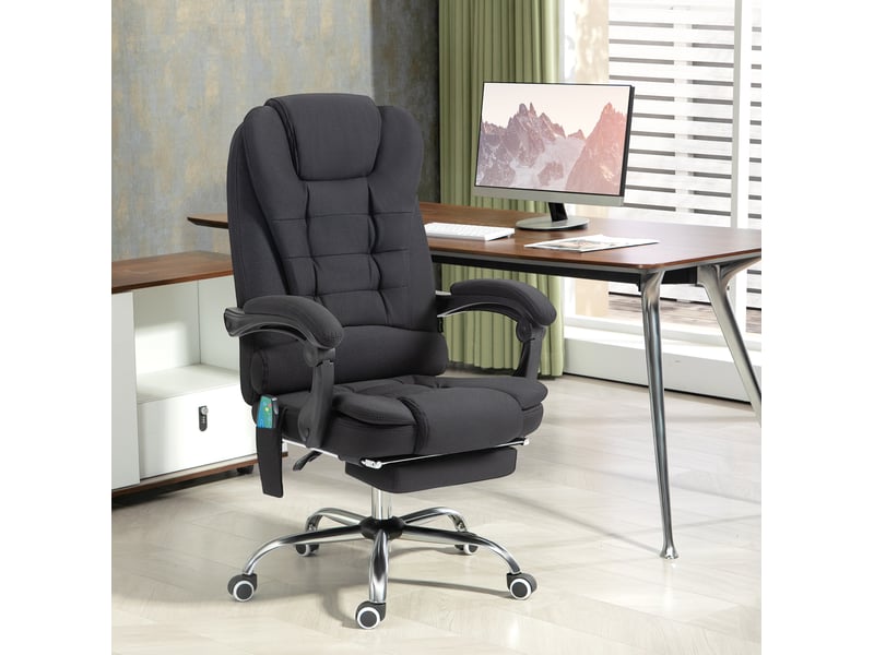  Fauteuil de bureau massant chauffant noir en tissu, inclinable à 135° avec repose-pieds et télécommande intégrée  - Conforama B
