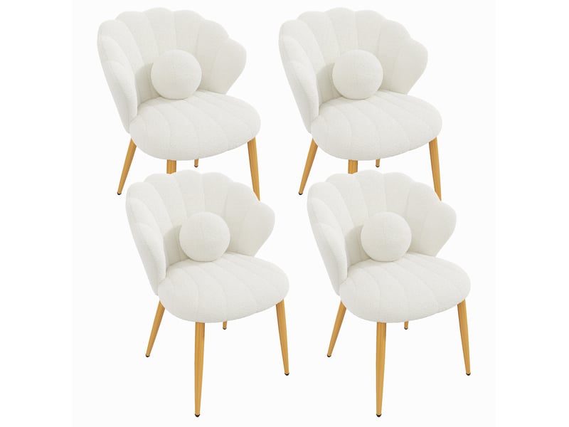  Lot de 4 chaises de salle à manger 60 x 62,5 x 83 cm blanches en tissu peluche, pieds métal doré  - Conforama A