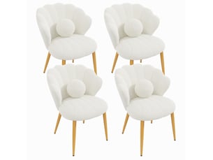 Lot de 4 chaises de salle à manger 60 x 62,5 x 83 cm blanches en tissu peluche, pieds métal doré