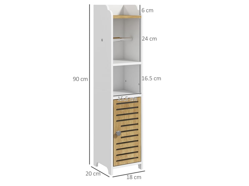  Meuble de salle de bain gain de place en panneaux de particules avec étagères et meuble bas, 18 x 20 x 90 cm, blanc  - Conforama E