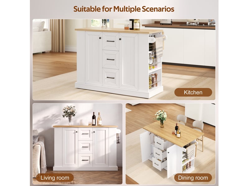 Îlot de cuisine mobile 120x70x90 cm avec plateau rabattable blanc - Conforama E