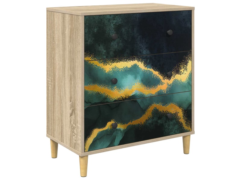  Commode chambre, meuble de rangement wijhe imprimé marbre teal 66 x 36,5 x 75 cm sonoma  - Conforama A
