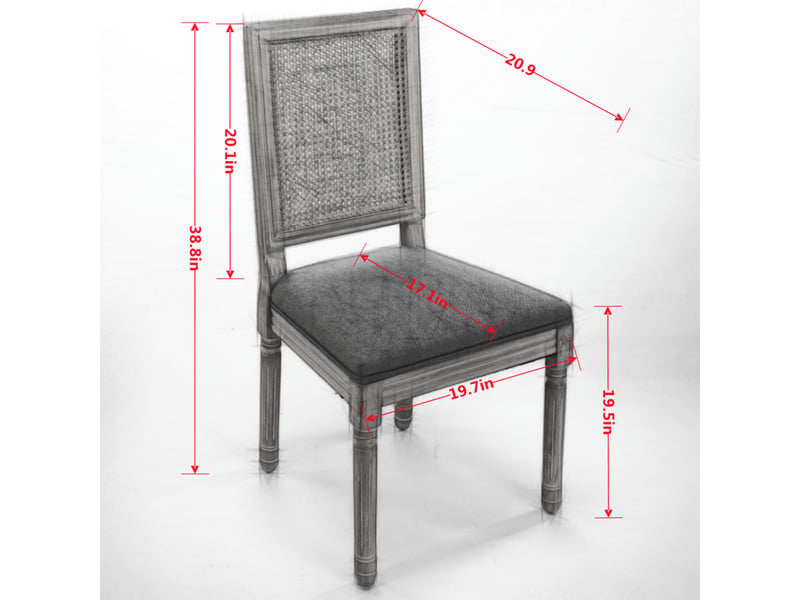 Lot de 2 chaises de salle à manger style ferme française, dossier carré en rotin tressé, assise en lin à ressorts, bois massif patiné - Conforama D