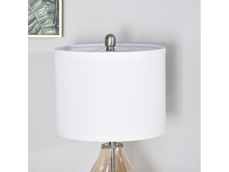  Lot de 2 lampes de table ø30 x 56 cm, verre ambre, abat-jour en lin blanc et acier, douille e27 40 w  - Conforama E