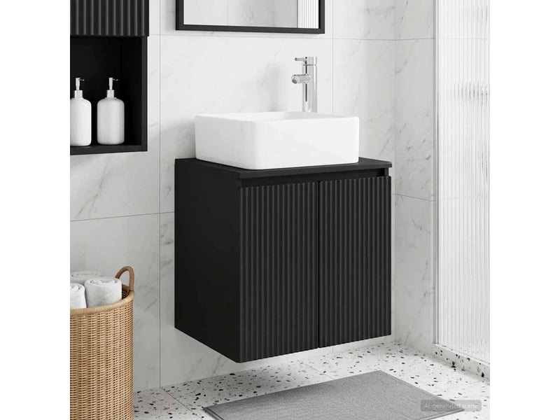  Vanité de lavabo mural, meuble de rangement noir 49.5x41x63 cm bois d'ingénierie  - Conforama B