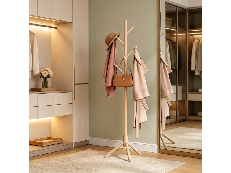 Porte-manteau autoportant, support à vêtements avec design en branches et base stable, porte-manteau, bois naturel - Conforama B
