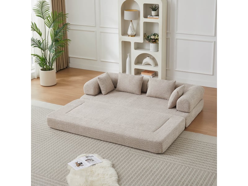  Canapé convertible 2 places 4 en 1 200x95x68 cm modulable, dossier réglable, sans montage, base antidérapante, 4 coussins, chenille gris  - Conforama B