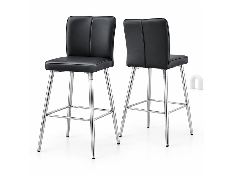  Lot de 2 tabourets de bar,44x44x101 cm,similicuir et métal argenté,noir  - Conforama A