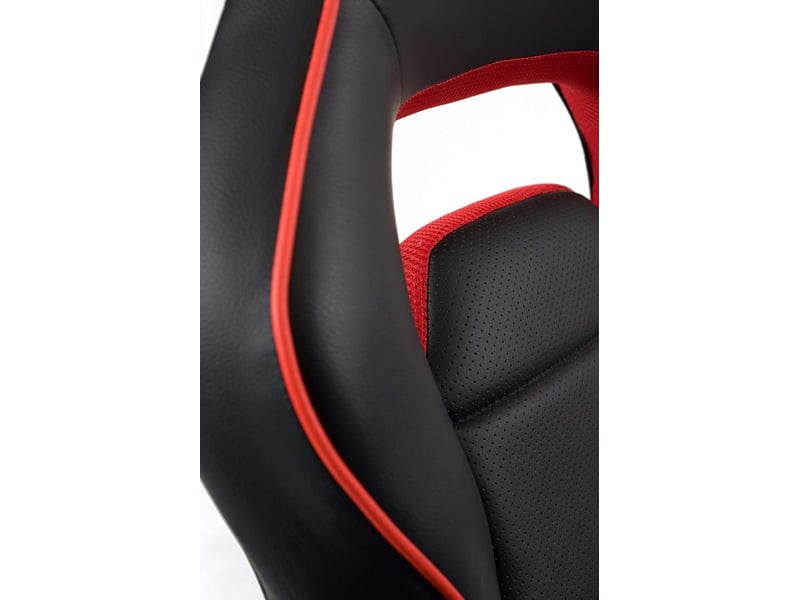  Chaise gamer baja en simili cuir noir et rouge avec accoudoirs amovibles et dossier basculant  - Conforama E
