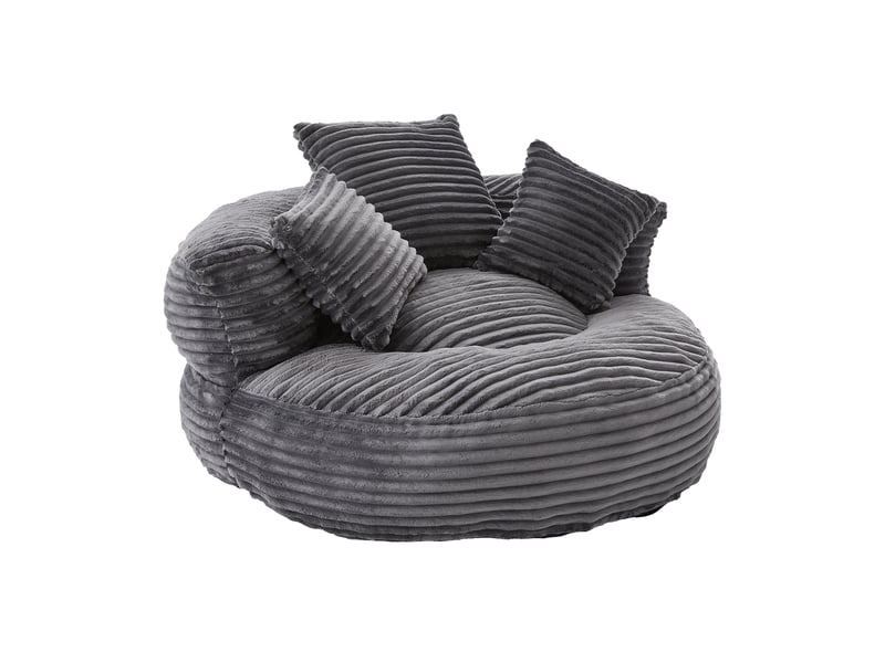  Pouf fauteuil poire en velours côtelé gris foncé, dossier haut, 3 coussins, siège lounge confortable, pour adultes et enfants  - Conforama D