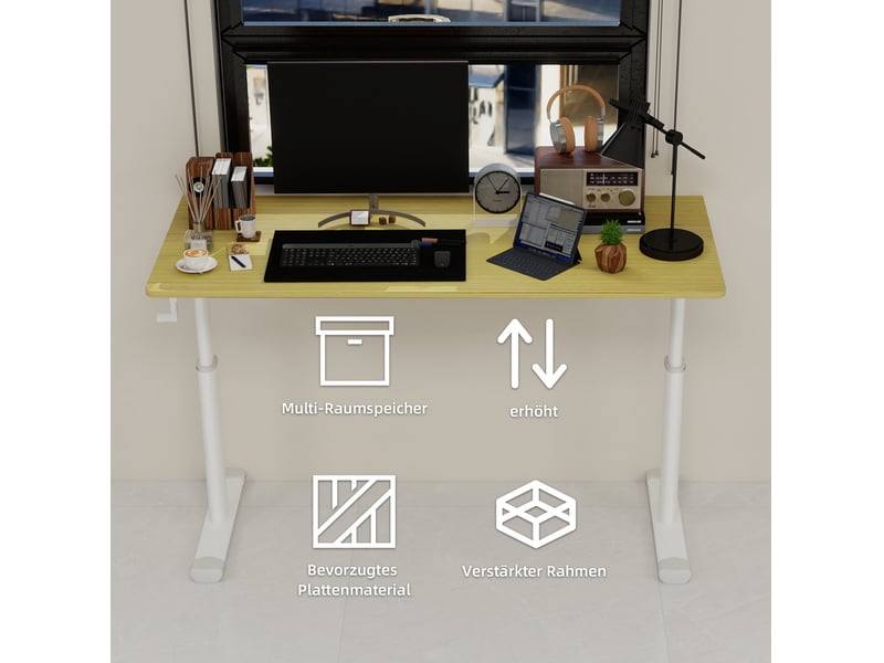 Bureau réglable en hauteur 120 x 60 cm en bois et métal, manivelle manuelle pour travail assis-debout à domicile - Conforama D