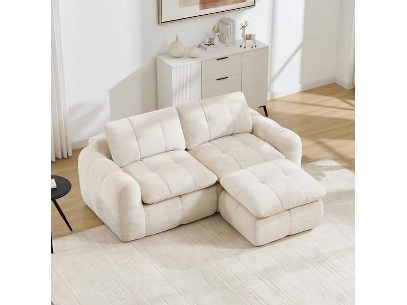 Canapé d'angle modulaire 2 places 194x160x68 cm en chenille beige - Conforama E