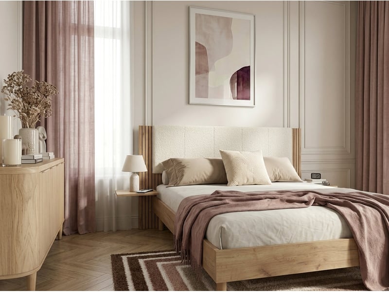 Bobochic lit isya tissu bouclette avec lattes massives beige 160x200 ISYA - Conforama B