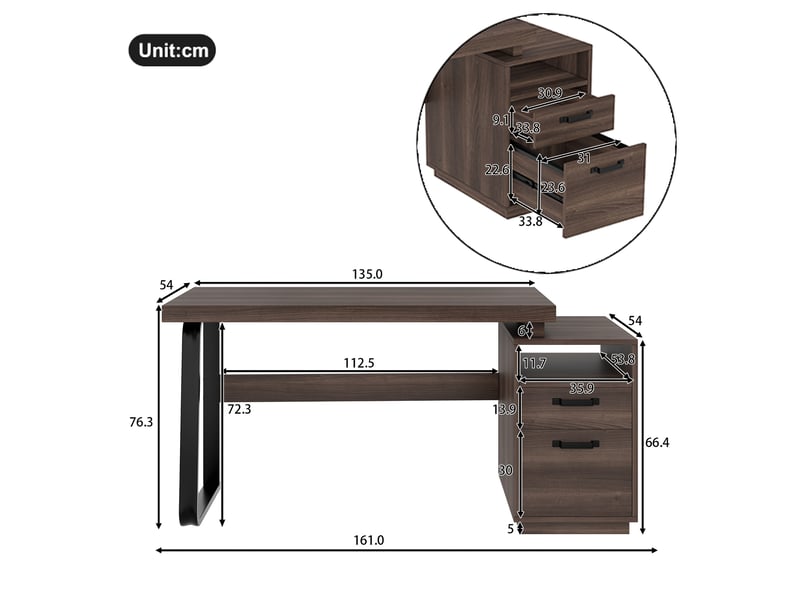  Bureau 161 cm coloris marron bureau marron - Conforama C