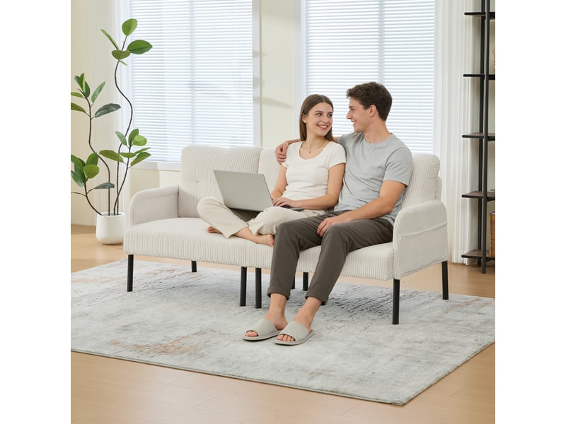 Canapé droit fixe 3 places tissu beige - Conforama B